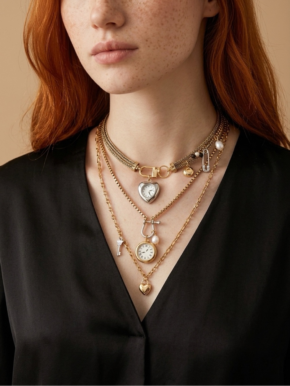 Gold Layered Heart & Pearl Charm Necklace - Women Jewelry